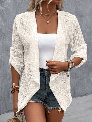 Eyelet Roll-Tab Sleeve Cardigan Divacious