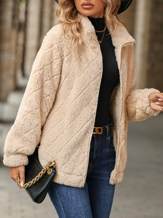 Fuzzy Pocketed Zip Up Jacket Divacious