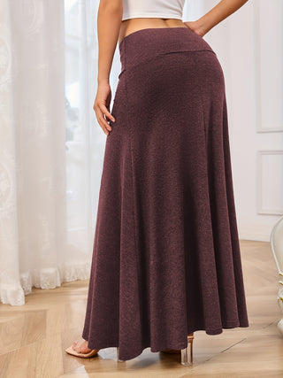 Solid Elastic Waist Maxi Skirt - Divacious