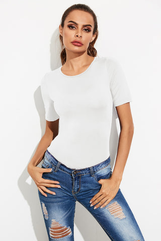 Round Neck Short Sleeve Bodysuit Divacious