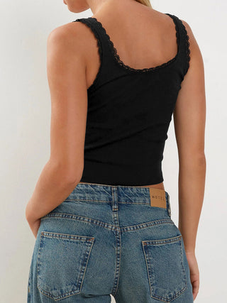 Lace Detail Square Neck Tank - Divacious