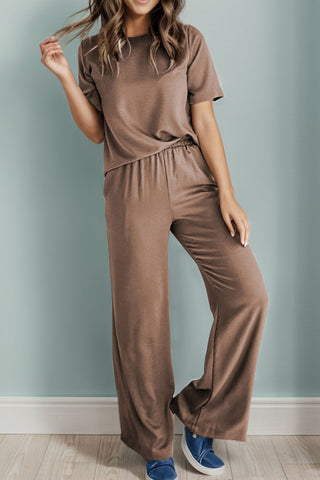 Round Neck Top and Pants Set Trendsi