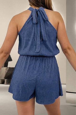 Tied Textured Pocketed Sleeveless Romper Divacious