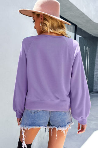 Balloon Sleeve Henley Sweatshirt Divacious