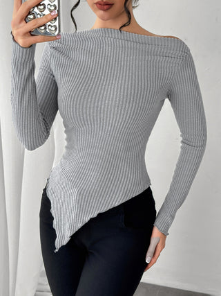 Asymmetric Hem Long Sleeve T-Shirt - Divacious