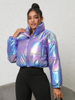 Gradient Zip-Up Collared Puffer Jacket Divacious