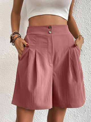 Pocketed Half Elastic Waist Shorts Divacious