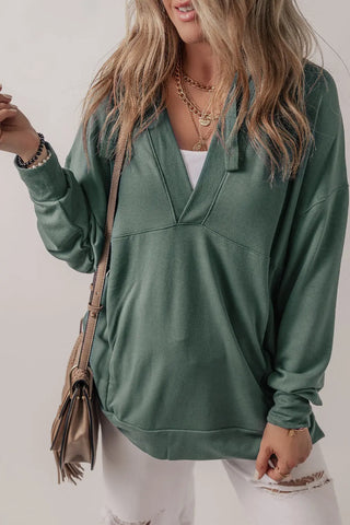 V-Neck Long Sleeve Hooded Top Divacious