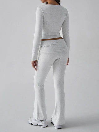 Square Neck Long Sleeve Top and Pants Set - Divacious