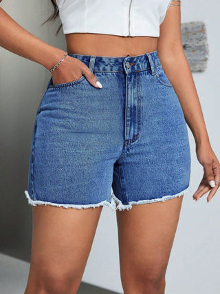 Raw Hem High Waist Denim Shorts Divacious