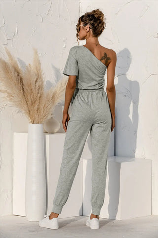 Single Shoulder Short Sleeve Jumpsuit Divacious