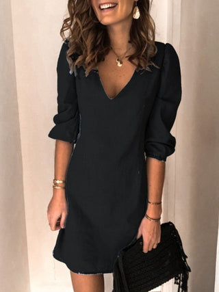 Full Size V-Neck Half Sleeve Dress Divacious