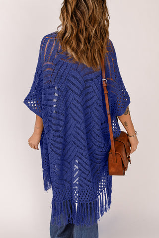 Openwork Open Front Cardigan with Fringes Divacious