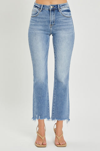 Full Size Frayed Hem Cropped Straight Jeans Divacious