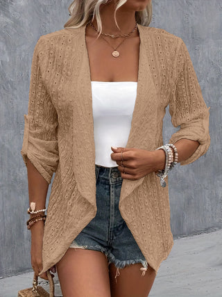 Eyelet Roll-Tab Sleeve Cardigan Divacious