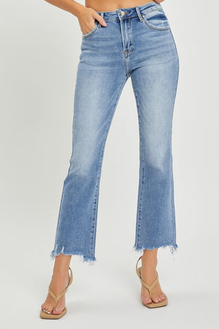 Full Size Frayed Hem Cropped Straight Jeans Divacious