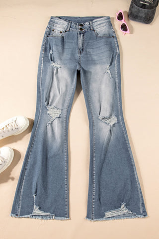 Distressed Raw Hem Bootcut Jeans Divacious