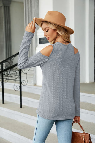 Dropped Shoulder Long Sleeve Blouse Divacious