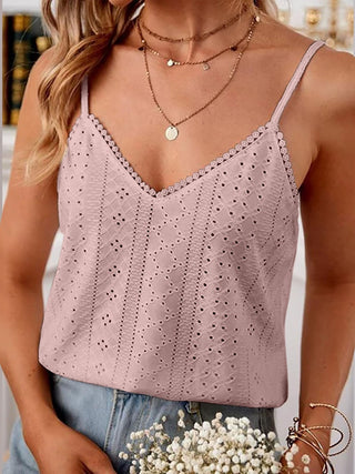 Eyelet Lace Detail V-Neck Cami Divacious