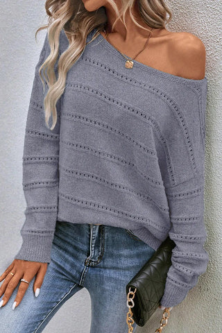 Boat Neck Dropped Shoulder Sweater Divacious