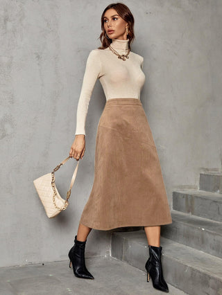 Solid High Waist Midi Skirt - Divacious