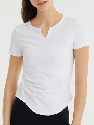 Notched Neck Short Sleeve Active Top Trendsi