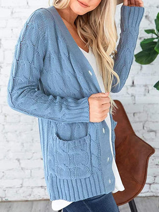 Cable-Knit Buttoned Cardigan with Pockets Divacious