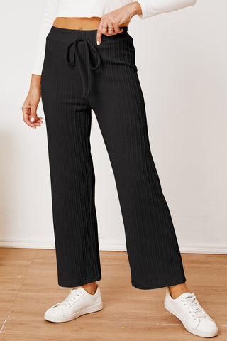 Textured Elastic Waist Straight Pants Divacious