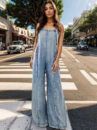 Adjustable Strap Wide Leg Denim Overalls Divacious