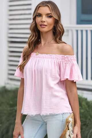 Off-Shoulder Short Sleeve Blouse Divacious