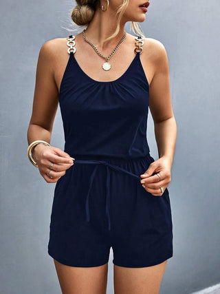 Pocketed Buckle Trim Scoop Neck Romper Divacious