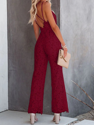 Lace V-Neck Spaghetti Strap Jumpsuit Trendsi