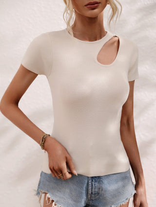 Cutout Round Neck Short Sleeve Knit Top Divacious