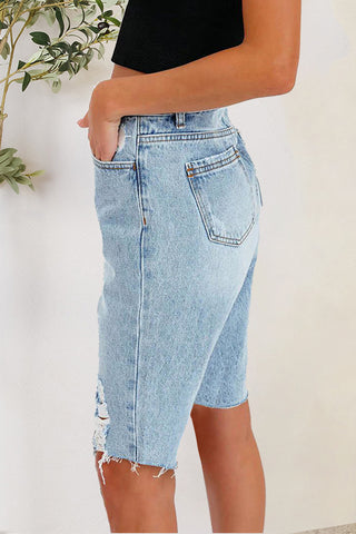 Distressed Pocketed Denim Shorts Divacious