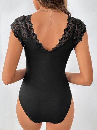 Lace Detail V-Neck Sleeveless Bodysuit Divacious