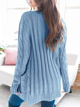 Cable-Knit Buttoned Cardigan with Pockets Divacious