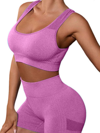 Cutout Scoop Neck Tank and Shorts Active Set Trendsi