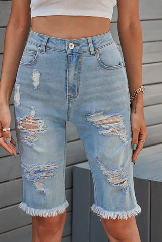 Distressed Raw Hem Denim Bermuda Shorts Divacious