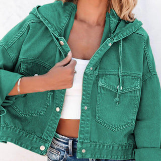 Hooded Dropped Shoulder Denim Jacket Divacious