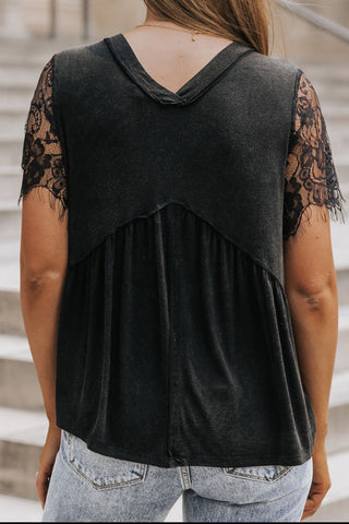 Lace Detail V-Neck Short Sleeve T-Shirt Divacious