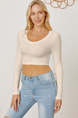 Round Neck Long Sleeve Cropped T-Shirt Divacious