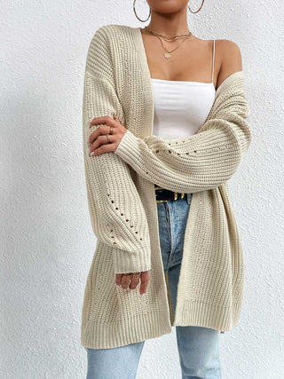 Open Front Dropped Shoulder Slit Cardigan Divacious