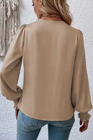 Surplice Neck Lantern Sleeve Blouse Divacious