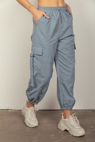 Elastic Waist Woven Cargo Pants Divacious