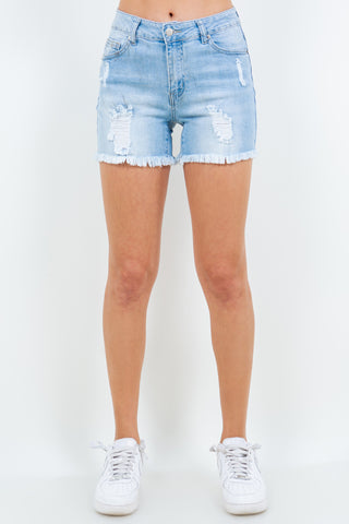 High Waist Distressed Frayed Denim Shorts Divacious