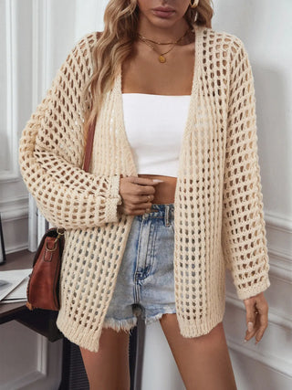 Openwork Open Front Long Sleeve Cardigan Divacious