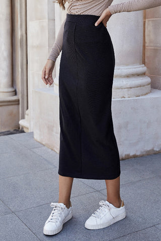 High Waist Pull-On Midi Skirt Divacious