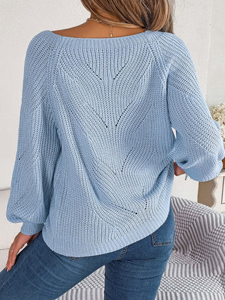 Openwork Buttoned Square Neck Sweater Divacious