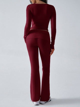 Ruched Long Sleeve Top and Pants Set - Divacious