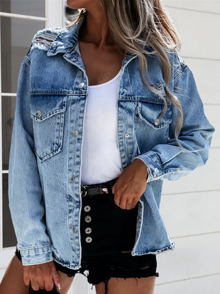 Distressed Snap Down Denim Jacket Divacious